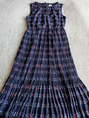 Maison Jules Navy Maxi Dress with Red and White Anchor Print